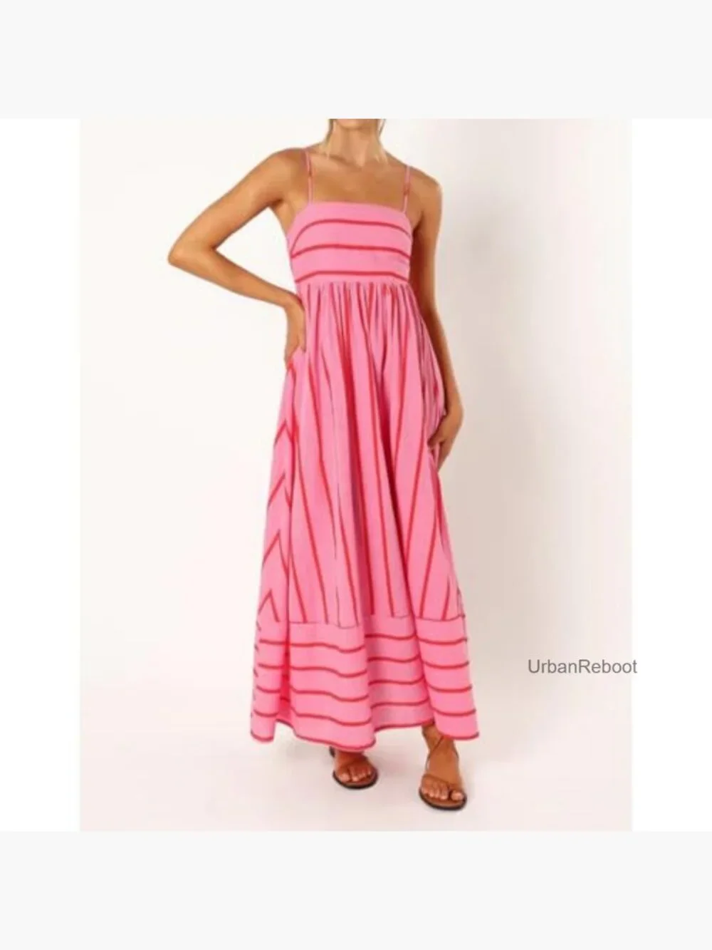 Striped Maxi Dress Sleeveless Backless Cutout Smocked Sundress Boho Flowy - Picture 4 of 6